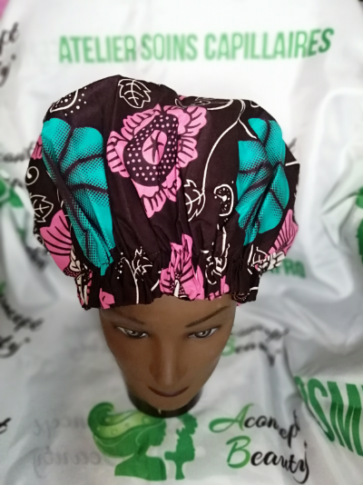 Bonnet Cheveux Adjibola en Tissu Wax et Satin de Soie - be-AMY